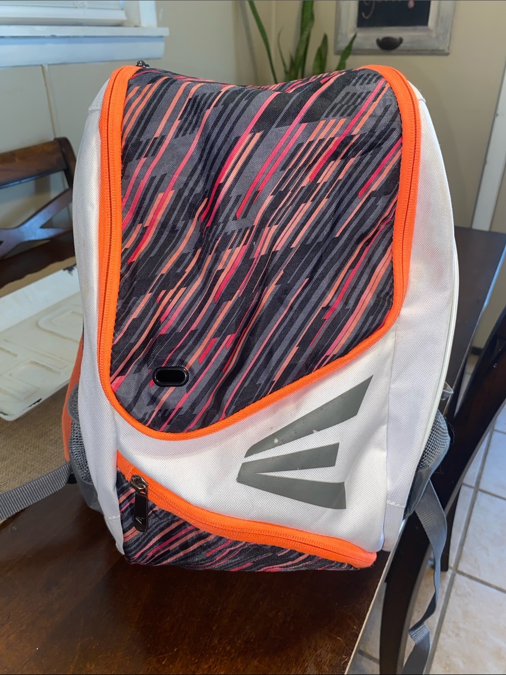 Easton White and Orange Youth ball bag/Backpack with Pink and Gray Accents